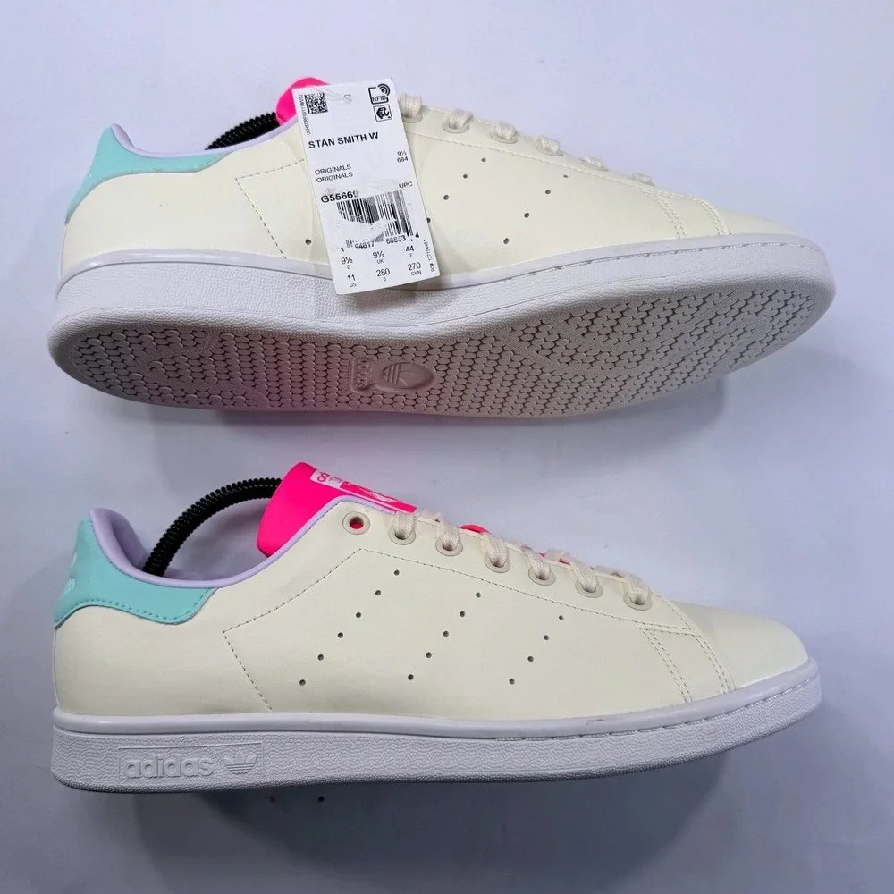 NEW Adidas Stan Smith Sneakers Womens 11 Cream Pink Mint Casual Retro Athleisure